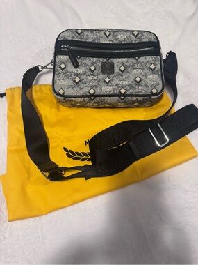MCM Monogram Crossbody Camera Bag in Black and White Jacquard